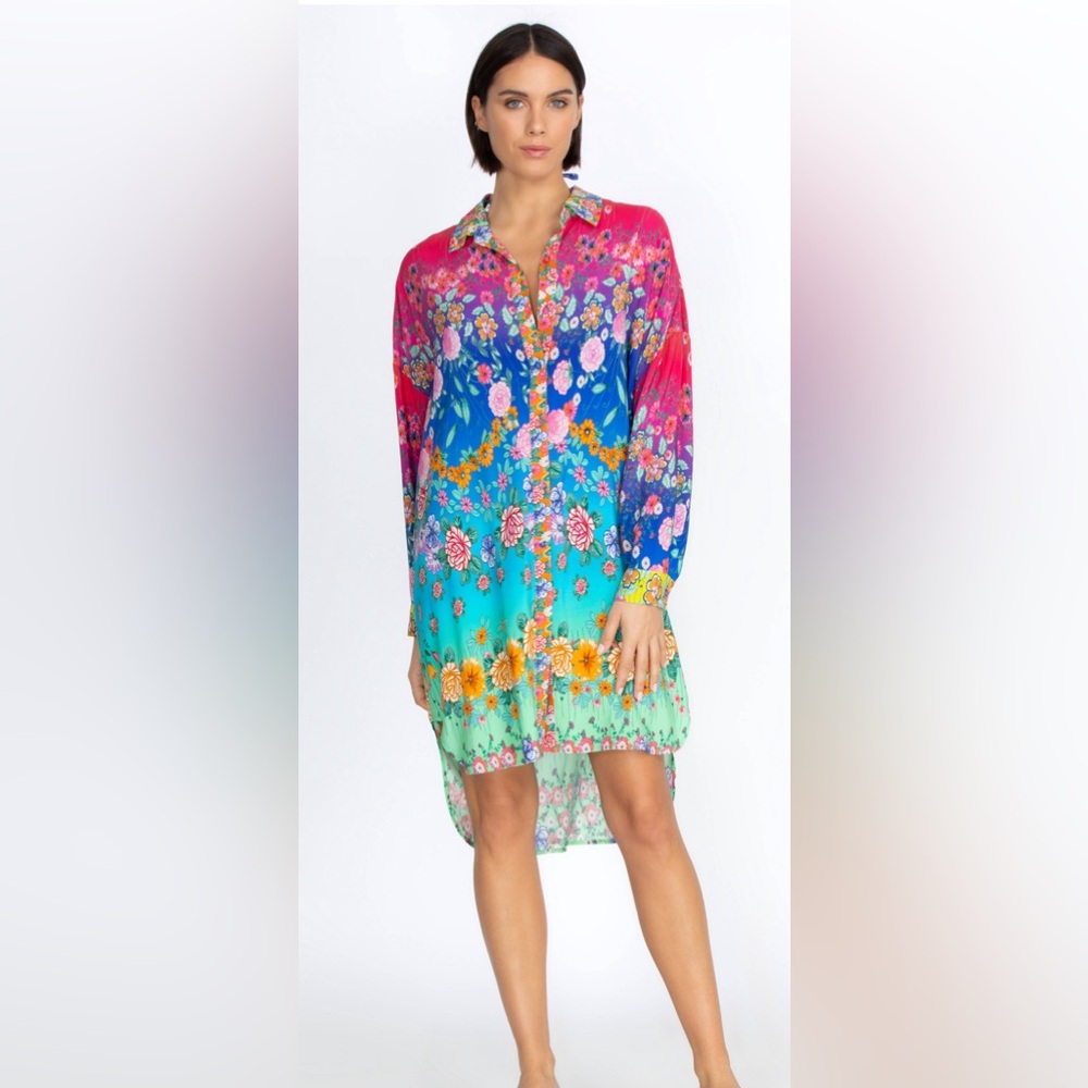 Johnny Was Rainbow Midi Shirt Dress